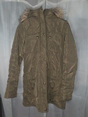 Triplestar Women's Olive Hooded Parka Jacket with Faux Fur Trim